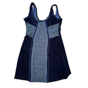 Free People Mini Sleeveless Velvet Y2K Slip Dress Scoop Neck Navy Blue Small‎